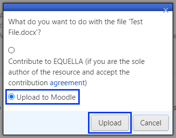 Upload to Moodle Dialog Box